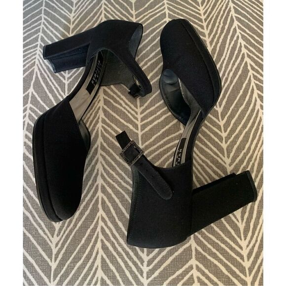 STUART WEITZMAN BLACK SATEEN ROUND TOE buckle DRESSY party PUMPS HEELS SHOES 7.5 - Picture 5 of 12